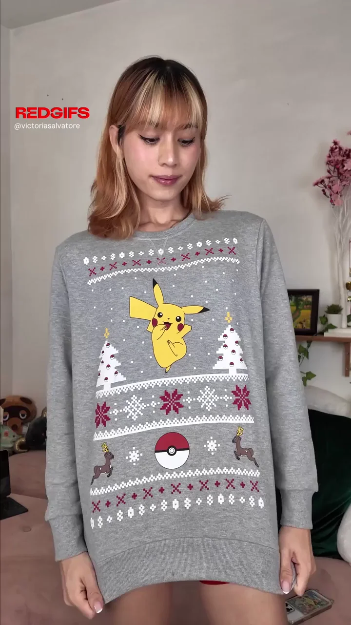 Unwrapping My Pikachu Sweater Surprise: Red Lingerie Tease 😈🍆
