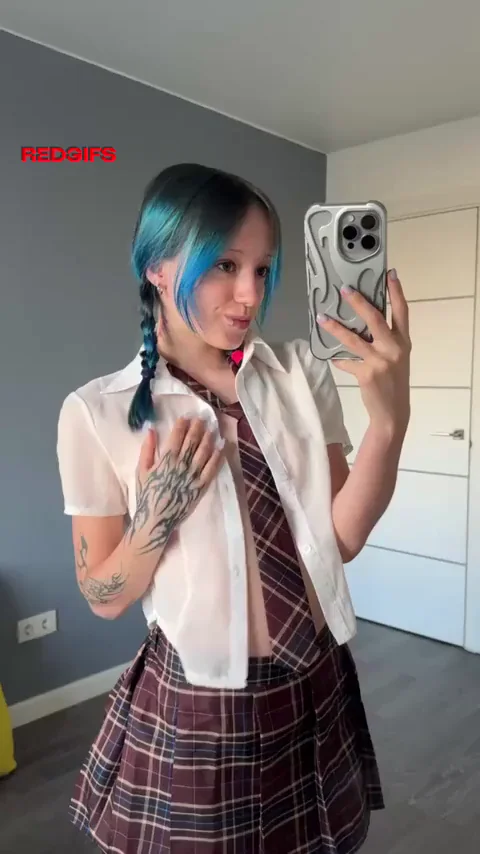 Blue-Haired Schoolgirl Slut Begs: 'Take My Skirt Off Pls :3'