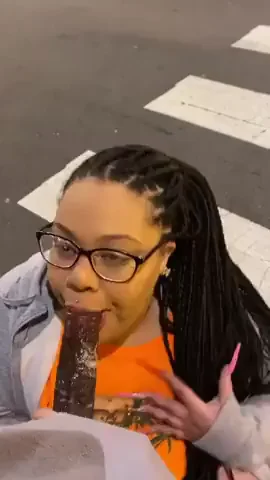 Wild Ebony Throat Queen Slurps Thick Cock on Public Streets
