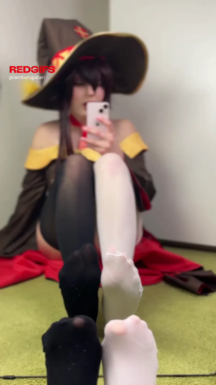 Emilikraft's Slutty Megumin Cosplay: Black & White Sock Tease