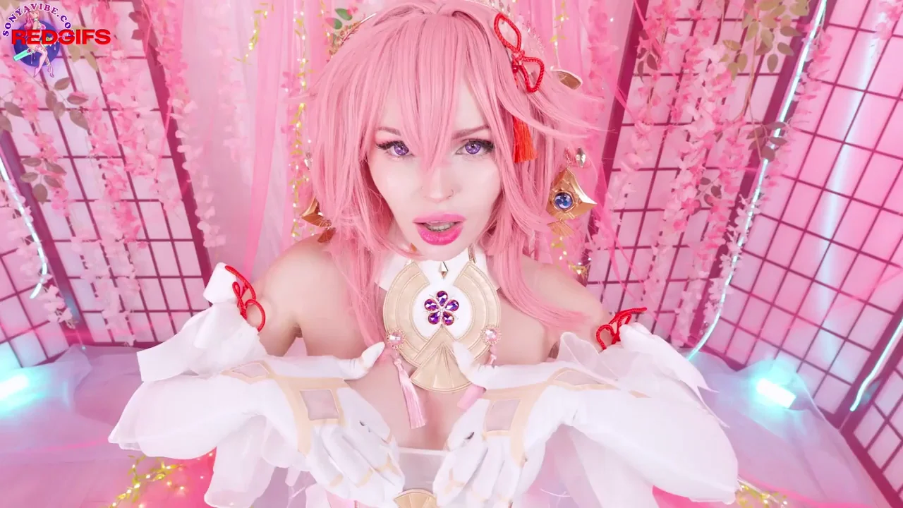 🔥 Yae Miko Cosplay by Sonya Vibe: Pink-Haired Fox Slut Teases Tits 😈💦