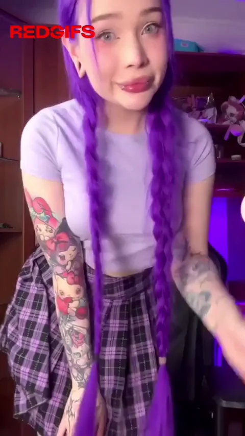 Goth Trans Babe with Big Tits Cums Hard 💜🍆💦