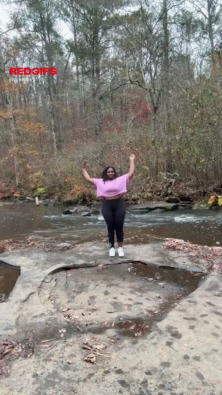 Ebony Babe's Huge Tits Flash in Nature 🌳🍈🍈
