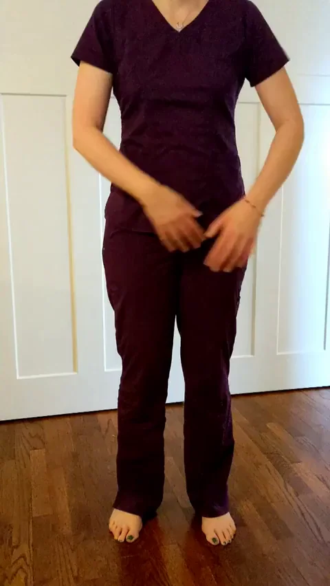 Sexy purple bodysuit under my purple scrubs