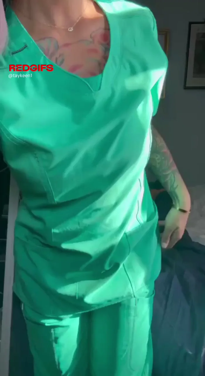 The shame leaves the room the second the scrubs come undone