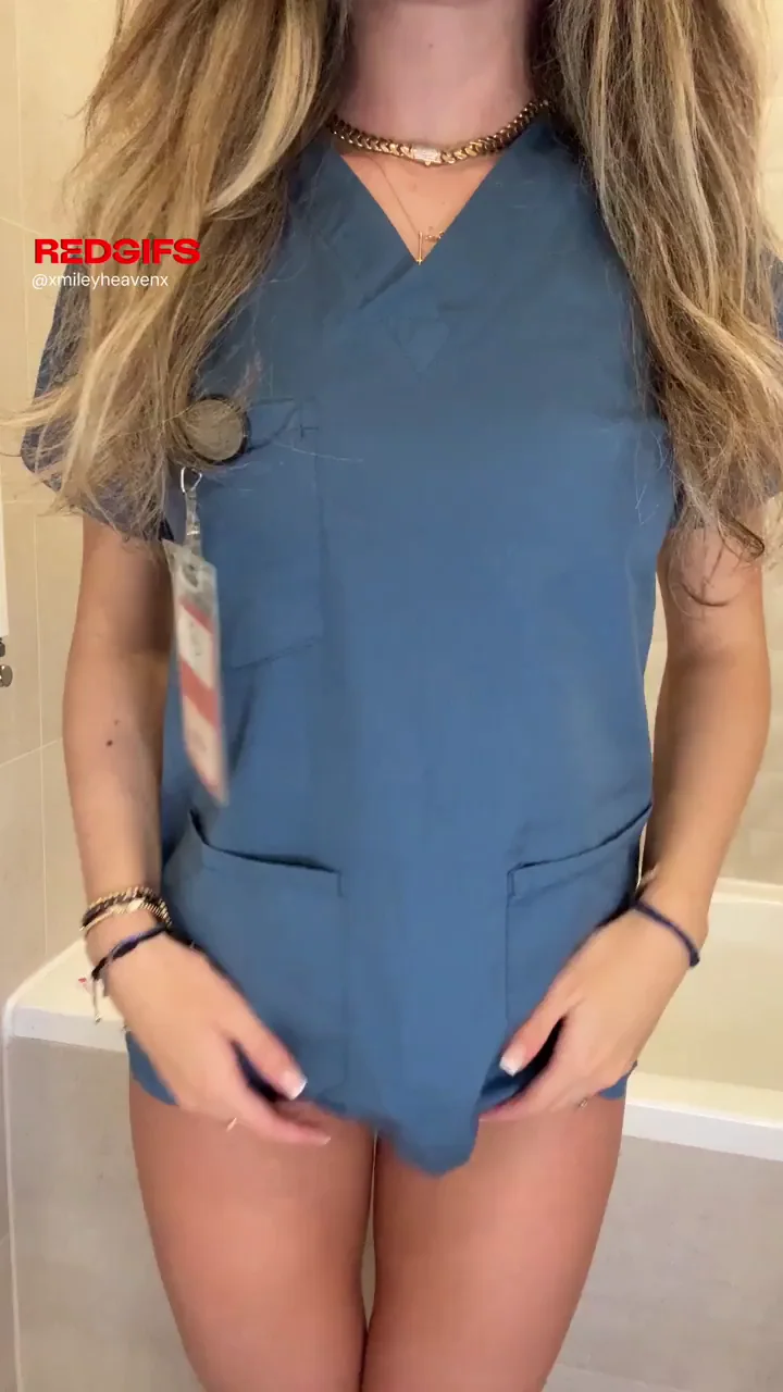 No bra or panties under my scrubs before I leave today, here is proof