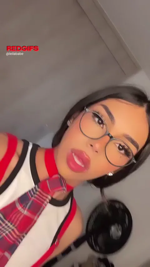 Shemale Slut Strokes Her Huge Cock with Glossy Lips