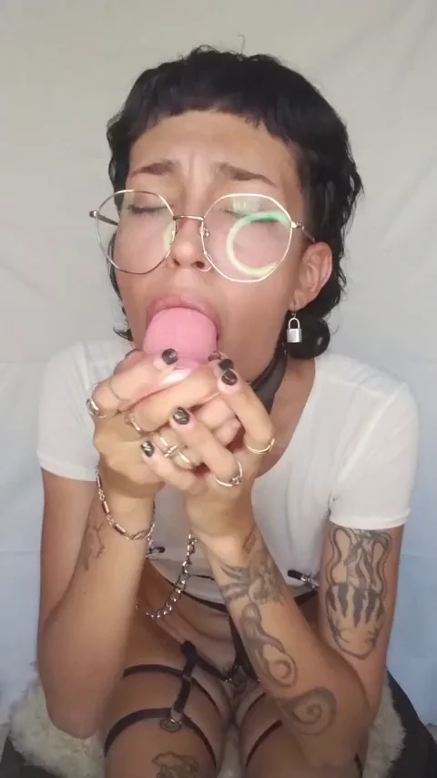 Petite Throat Slut Worships Pink Dildo with Drooly Gags