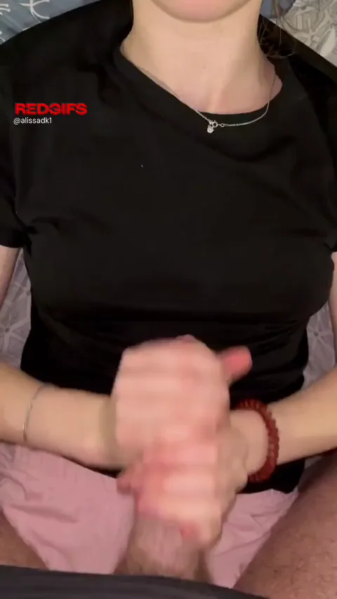 Hot Teen Drains His Cock & Soaks Her Black Tee in Thick Cum 💦👚
