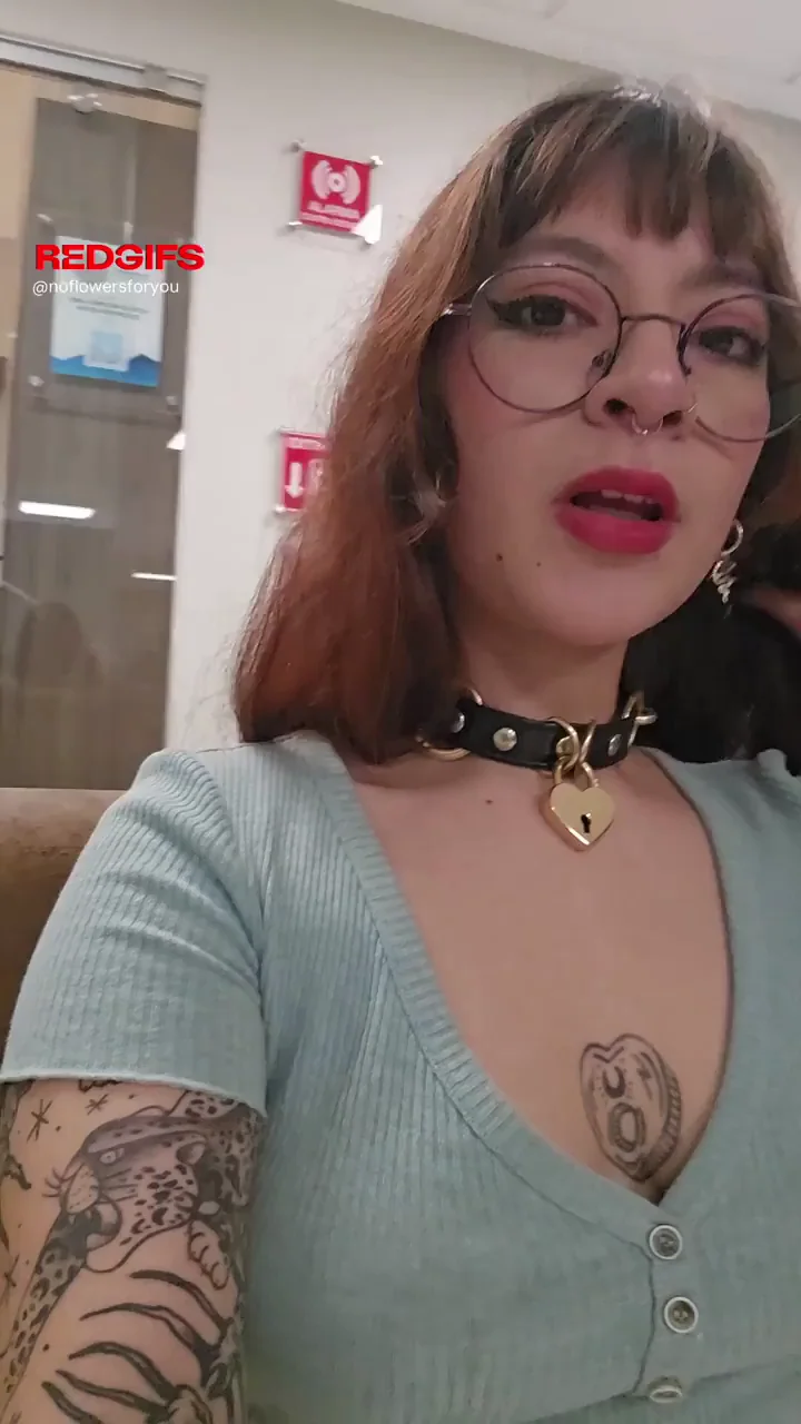 Doctor's Waiting Room Pussy Flash: Inked Redhead Slut Spreads Wide