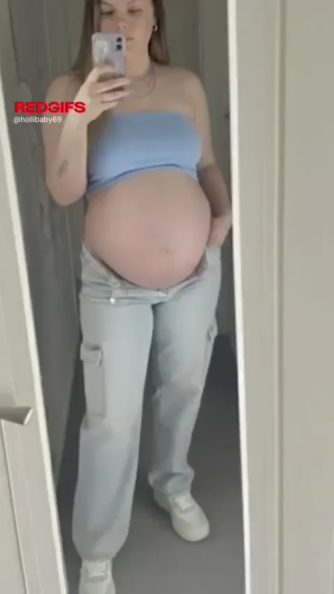 Super Sexy Pregnant BBW Teasing Her Huge Belly in Tight Jeans
