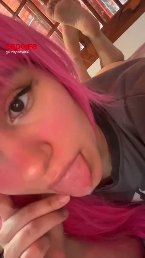 Pink-Haired Slut Teases with Feet and Tongue, Begging Daddy to Pound Her Juicy Ass