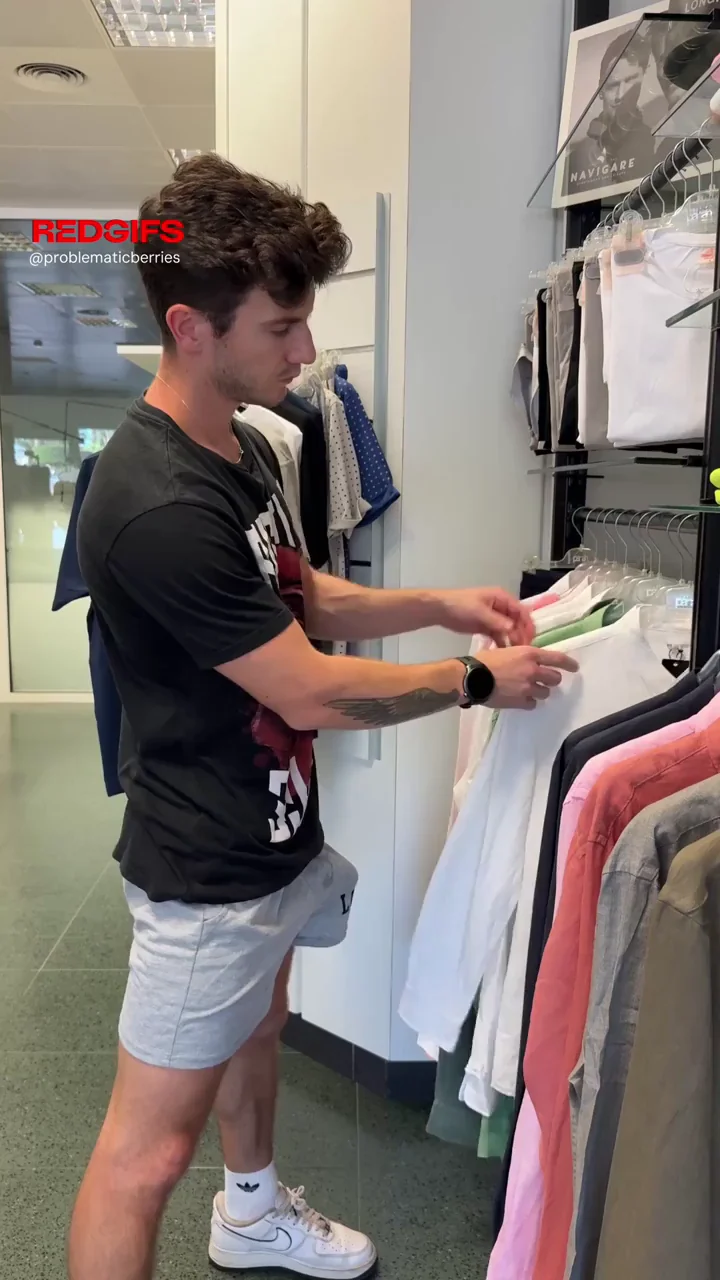 I know hes just trying to shop, but I couldn’t resist the big bulge in his grey pants
