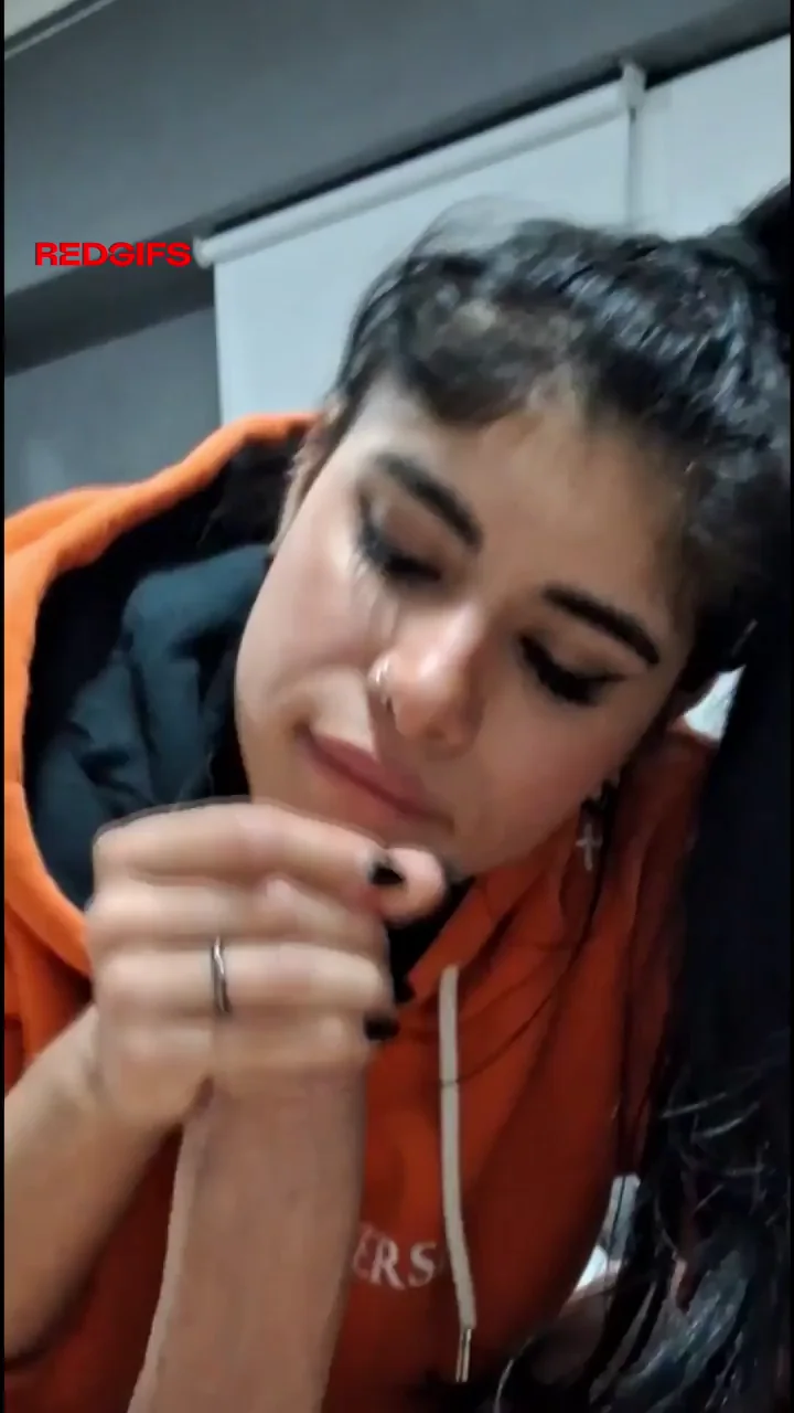 Latina Teen Slut in Hoodie Worships Thick White Cock with Sloppy Lips