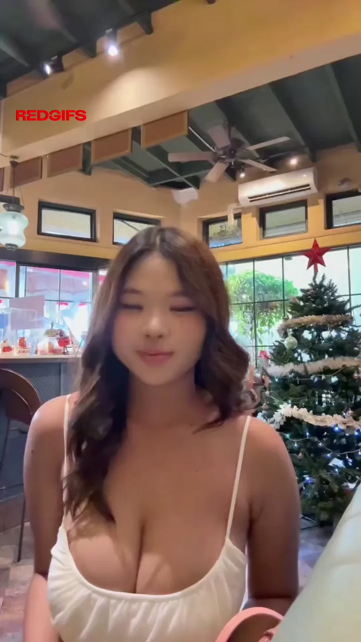 Asian TikTok College Slut's Merry Christmas Cleavage Tease