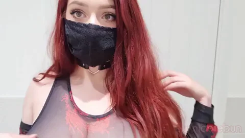Redhead Slut's Massive Tits Tease in Sheer Mesh