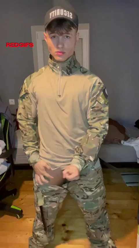Camouflage Cock Tease: Solo Stroke in Tactical Gear