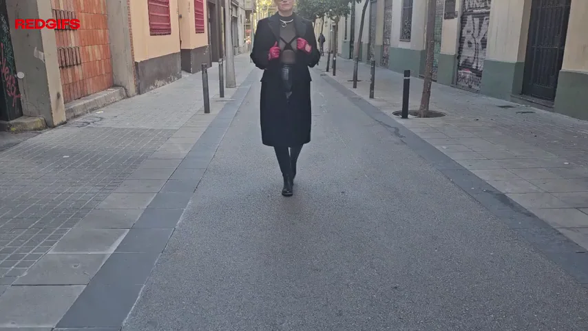 Autumn Coat Flash Tease