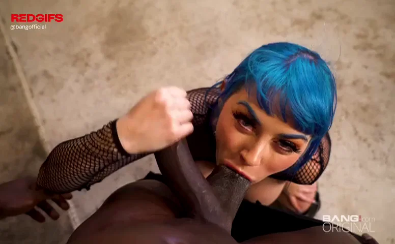 Jewelz Blu chugging on big black balls during a POV blowjob