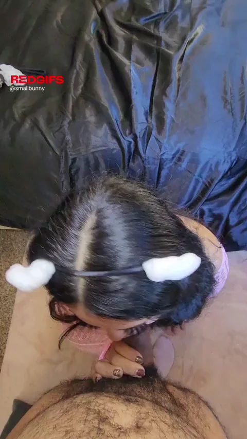 Bunny Slut Begs for Second Cock While Gagging on Thick Hubby Meat