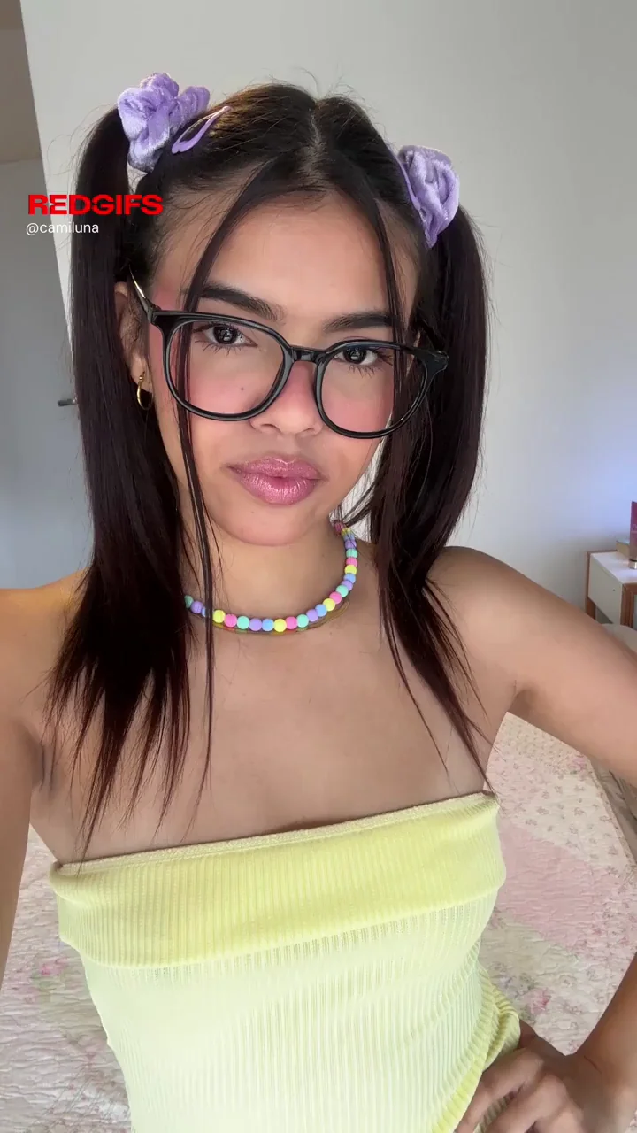 Pouty Nerd Slut in Pigtails Teases Her Perky Little Tits