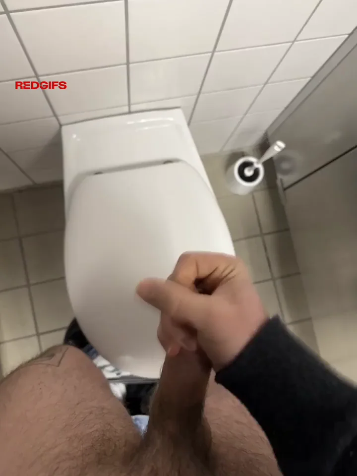 Cumshot in public bathroom