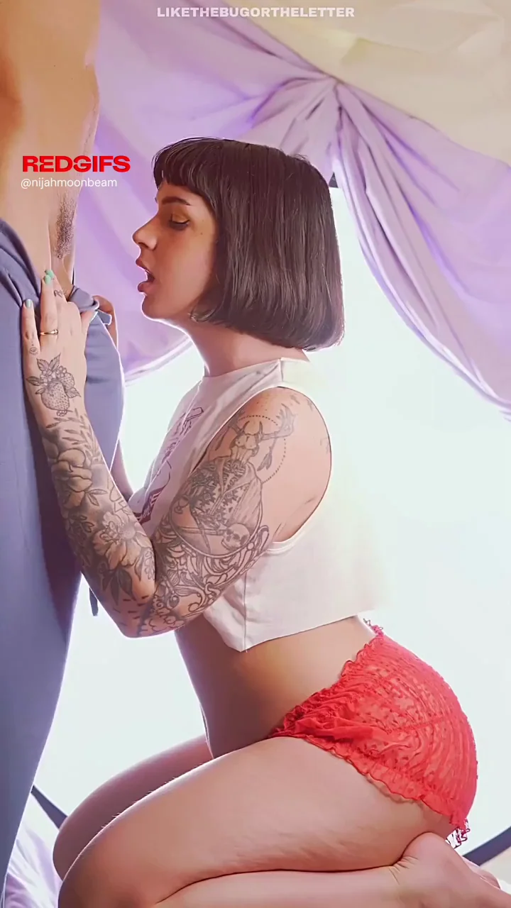 Tattooed Pixie Slut Worships Massive Black Cock on Her Knees