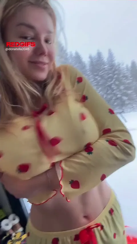 Titty drop and snow outside the window