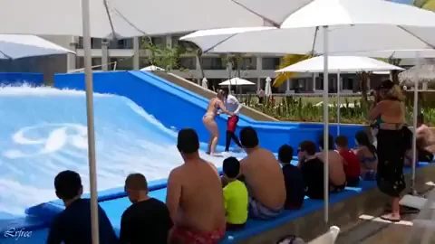 Hot Bikini Slut Teases on Public Wave Pool Ride 🍑💦🌊