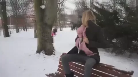 🔥 Snowy Park Slut Flashes Massive Tits 😈