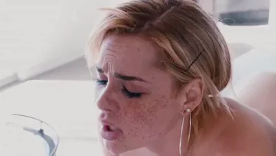 Freckled Face Flooded: Thick Cum Blast on Cute Blonde Slut