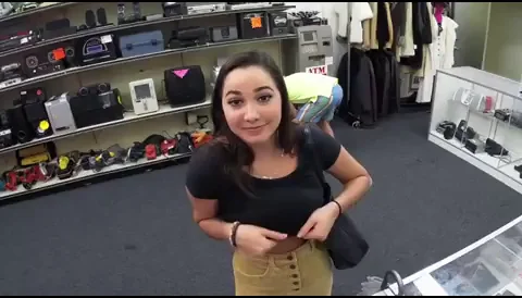 Store Slut Flashes Tanlined Perky Tits in Public Dare