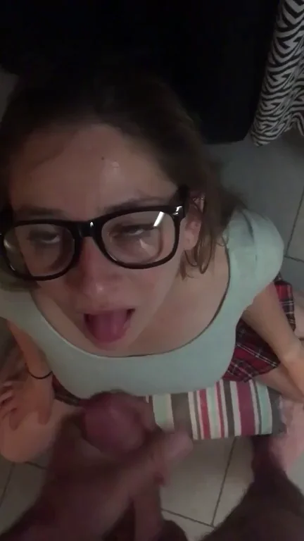 Innocent Nerdy Slut Begs for More Cum on Her Cute Face 😈💦