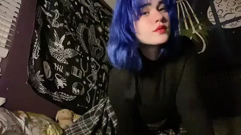 Blue-Haired Tease Begs: Wanna Cum Play with My Perky Tits?