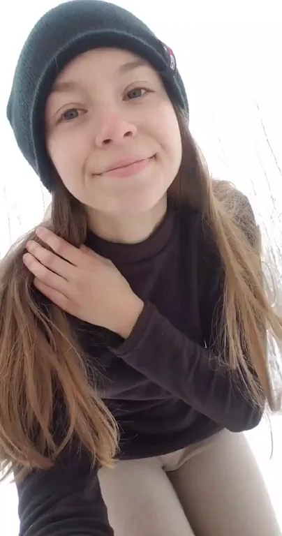 Cute Beanie Babe Flashes Perky Tits in Snowy Tease 😍❄️