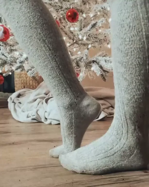 Santa's Slutty Wool Socks & Red Bow Thong Tease – Christmas Lingerie Winner?