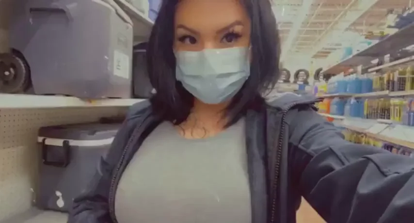 Risky Walmart Tit Drop by Masked Asian Slut 💦🛒👙