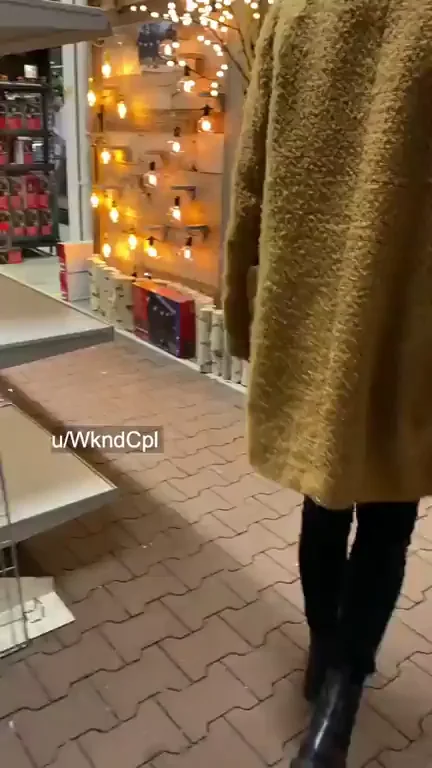 Slutty Holiday Flash: Tits Out at Hardware Store While Dude Tests Tree Stand