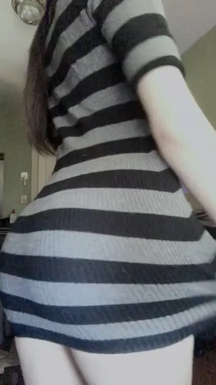 Petite Cutie Teases in Tight Striped Mini Dress