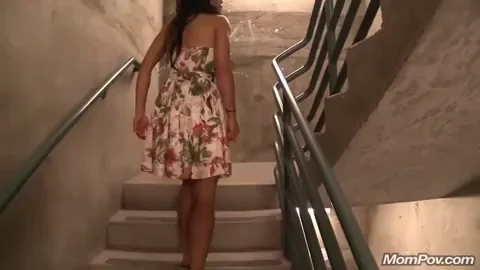 Asian milf Lena has sex in a stairwell before the scene