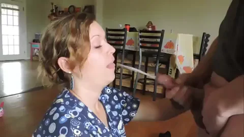 Thanksgiving Slut Kneels for Thick Gravy Facial Feast