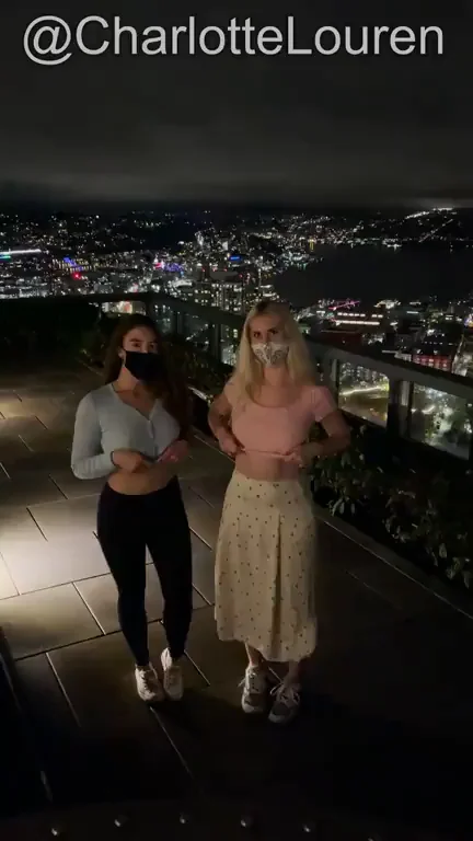 Balcony Tease with Charlotte & Blonde Slut 😈🌃👀