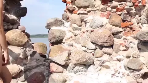 Tiny Exhibitionist Slut Strips Naked at Castle Ruins, Tourists Lurking Just Beyond the Wall