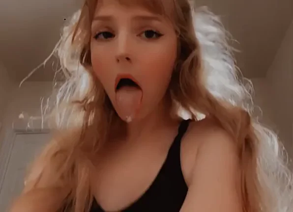 Blonde Babe's Real Ahegao Tongue Tease