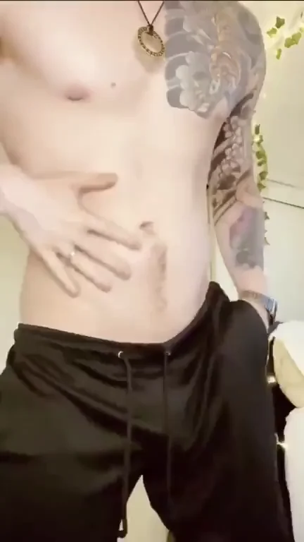 Gym God Drops Pants: Inked Hunk's Sweaty Bulge Tease & Thick Cock Reveal