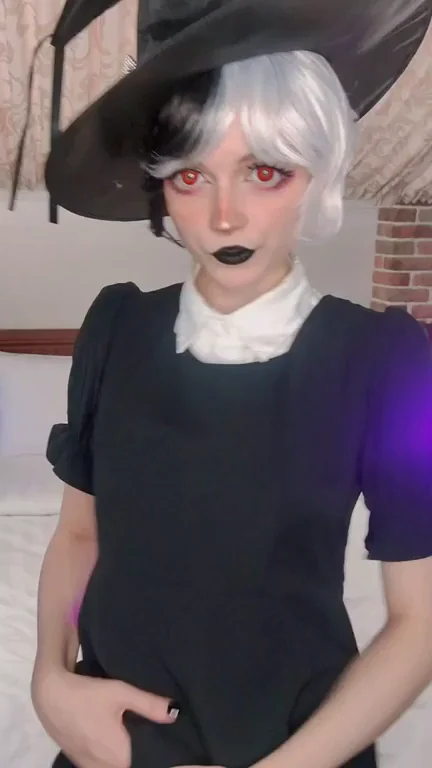 Witchy Broom Tease: Tiny Pale Slut's Halloween Strip Show