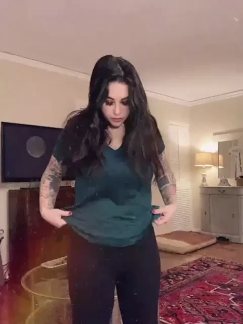 Wait For It! Tatted Slut Drops Clothes for Massive Tits Tease 😈💦
