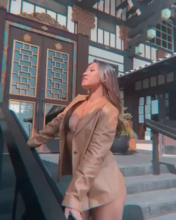 🔥 Julia Kelly's Tan Suit Tease in Asian Temple Vibes 😈