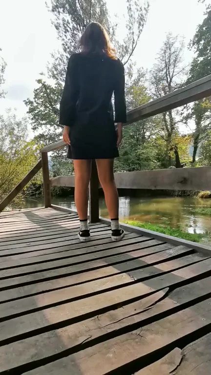 No Panties Slut Strutting on the Bridge 😈🍑