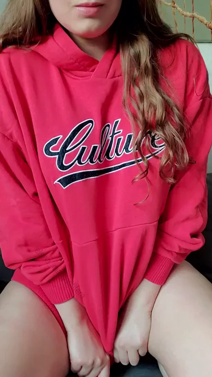 Hoodie Hottie Flashes Perky Tits & Teases Pussy Spread